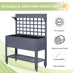 Outsunny 41" Raised Garden Bed with Trellis on Wheels, Wooden Elevated Planter Box with Legs and Bed Liner, for Flowers, Herbs & Vegetables, Gray