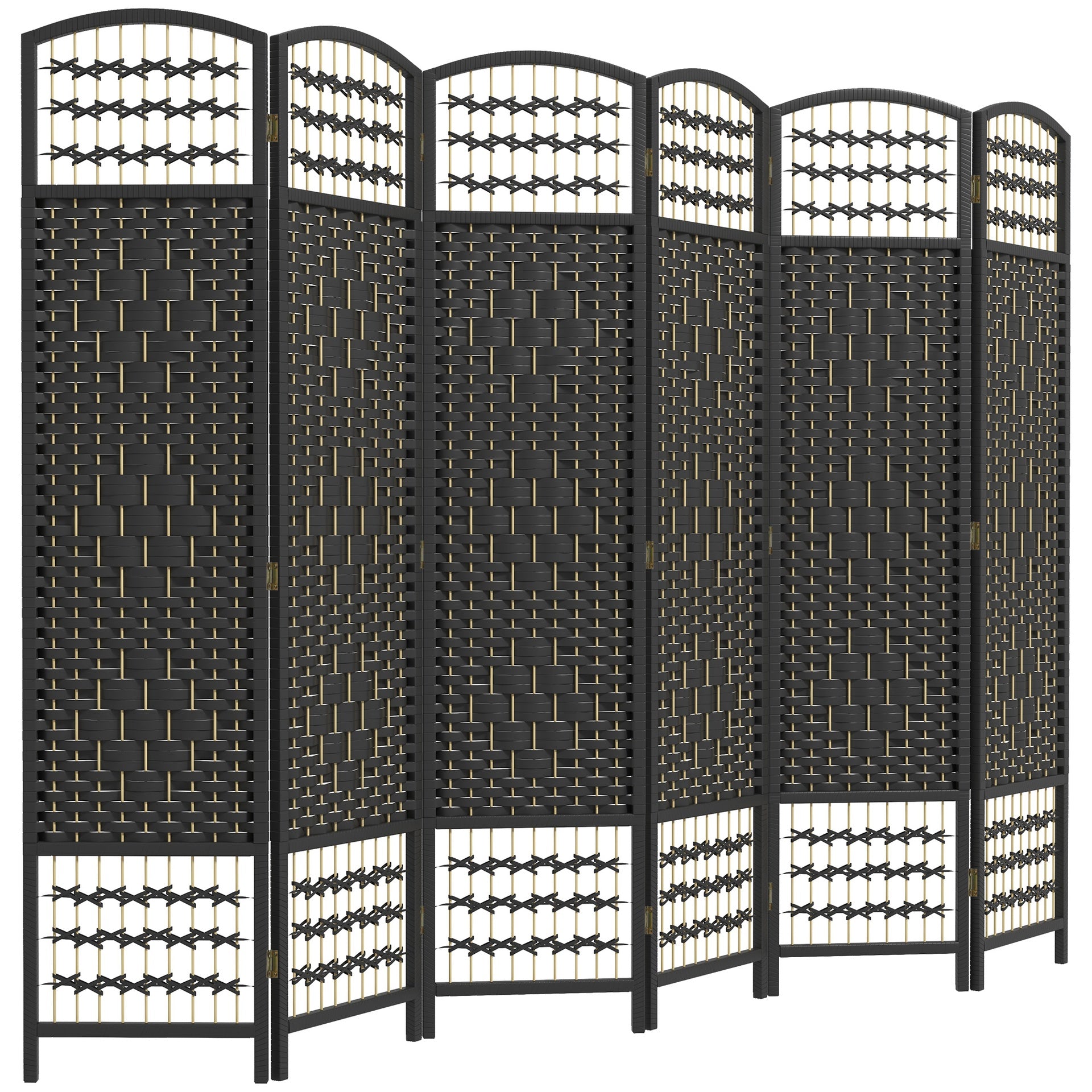 HOMCOM 6 Panel Room Divider, Folding Privacy Screen, 5.6' Room Separator, Wave Fiber Freestanding Partition Wall Divider, Black