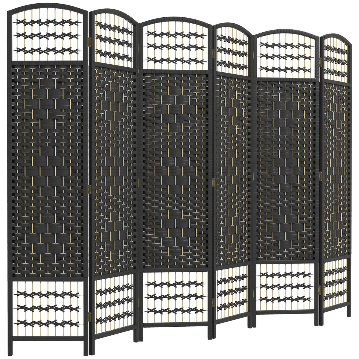 HOMCOM 6 Panel Room Divider, Folding Privacy Screen, 5.6' Room Separator, Wave Fiber Freestanding Partition Wall Divider, Black
