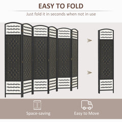 HOMCOM 6 Panel Room Divider, Folding Privacy Screen, 5.6' Room Separator, Wave Fiber Freestanding Partition Wall Divider, Black