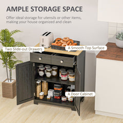 HOMCOM Sideboard with Solid Wood Countertop, Modern Kitchen Storage Cabinet, Coffee Bar Cabinet with 2 Drawers, Doors and Adjustable Shelf, Distressed Black