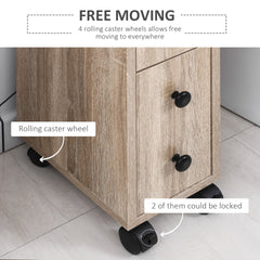 kleankin Freestanding Compact Design Bathroom Cabinet with 2 Open Cabinets, 1 Door Cabinet, 1 Drawer and 4 Rolling Wheels, Oak Grain Color