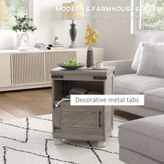 HOMCOM Small Side Table with Storage, Farmhouse End Table with Open Shelf and Cupboard, Modern Sofa Table with Wood Legs for Living Room, Gray