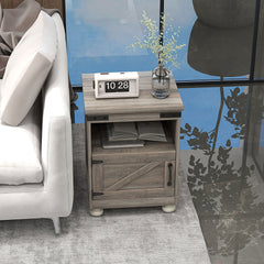 HOMCOM Small Side Table with Storage, Farmhouse End Table with Open Shelf and Cupboard, Modern Sofa Table with Wood Legs for Living Room, Gray