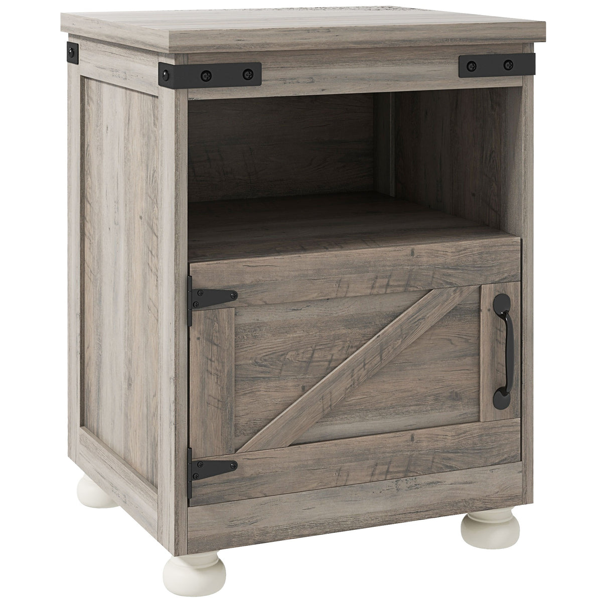 HOMCOM Small Side Table with Storage, Farmhouse End Table with Open Shelf and Cupboard, Modern Sofa Table with Wood Legs for Living Room, Gray