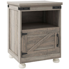 HOMCOM Small Side Table with Storage, Farmhouse End Table with Open Shelf and Cupboard, Modern Sofa Table with Wood Legs for Living Room, Gray
