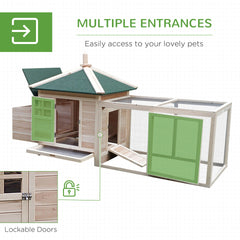 PawHut 77" Wooden Chicken Coop with Nesting Box, Cute Outdoor Hen House with Removable Tray, Ramp Run, for Garden Backyard, Natural