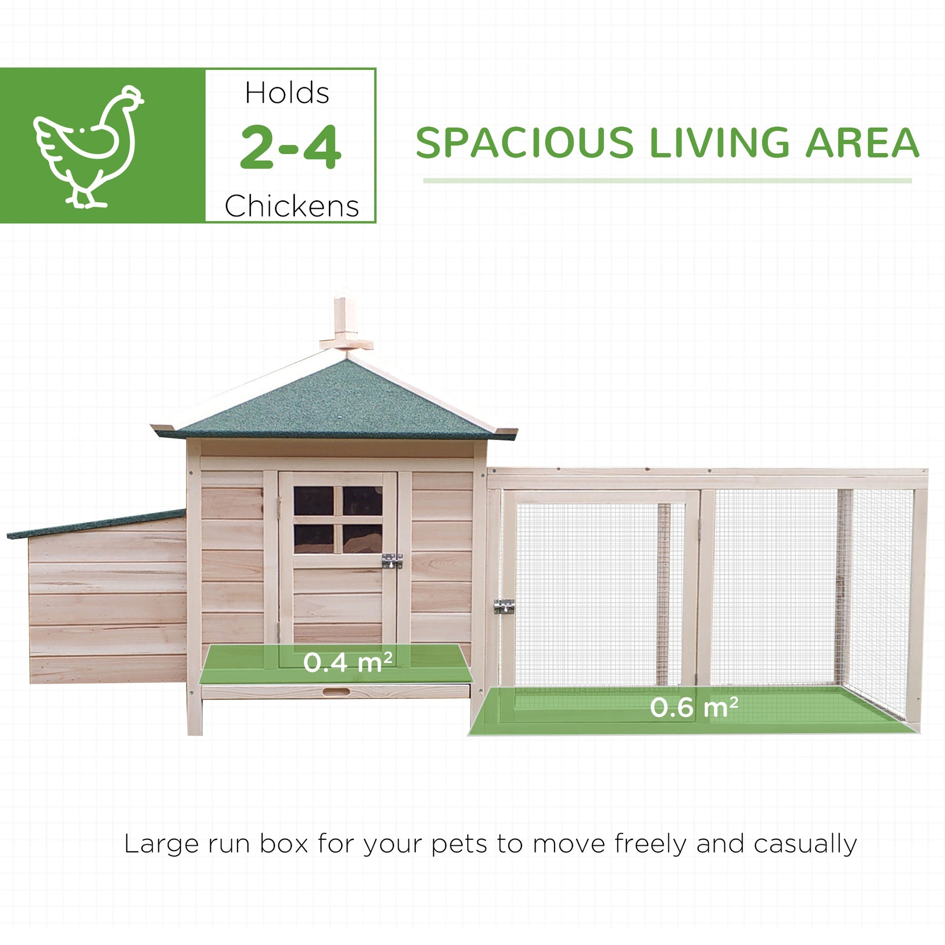 PawHut 77" Wooden Chicken Coop with Nesting Box, Cute Outdoor Hen House with Removable Tray, Ramp Run, for Garden Backyard, Natural
