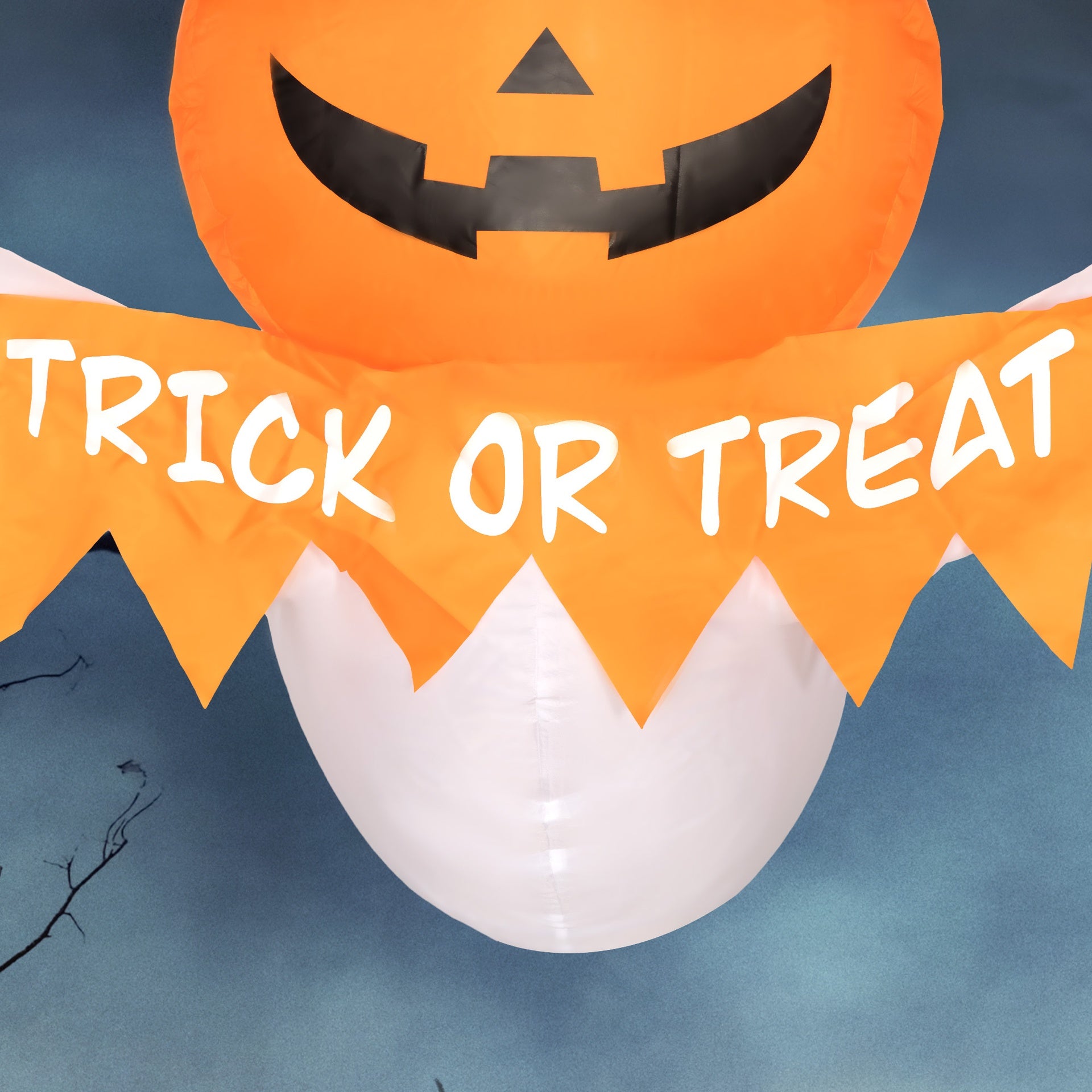 Outsunny 3.4ft Halloween Inflatables Window Sticker Ghost with Orange Face, Blow Up Halloween Decorations Outdoor LED Yard Display, Waterproof