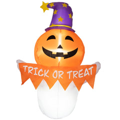 Outsunny 3.4ft Halloween Inflatables Window Sticker Ghost with Orange Face, Blow Up Halloween Decorations Outdoor LED Yard Display, Waterproof