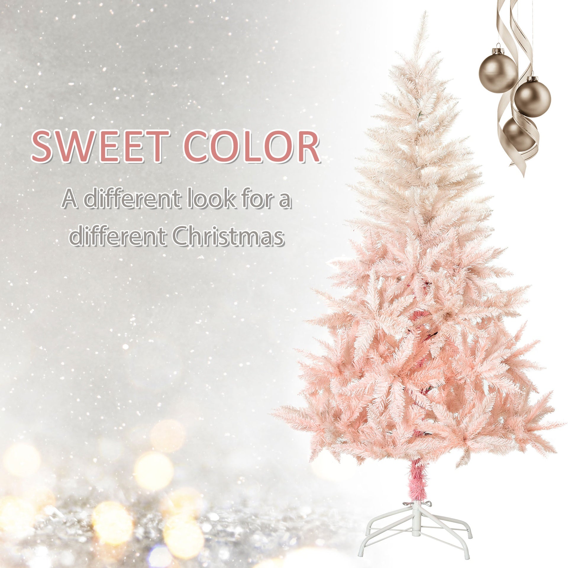 HOMCOM 7ft Unlit Spruce Artificial Christmas Tree with Realistic Branches and 1000 Tips, Pink