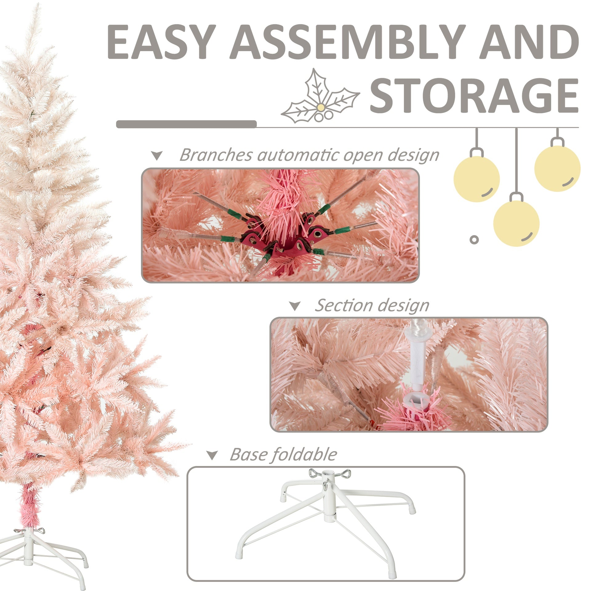 HOMCOM 7ft Unlit Spruce Artificial Christmas Tree with Realistic Branches and 1000 Tips, Pink
