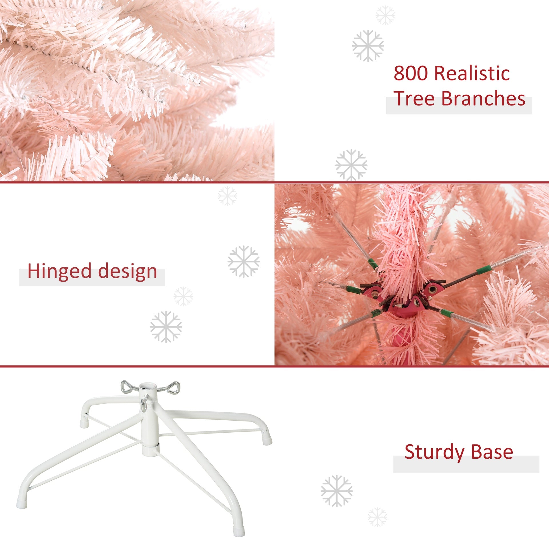 HOMCOM 6ft Unlit Spruce Artificial Christmas Tree with Realistic Branches and 800 Tips, Pink
