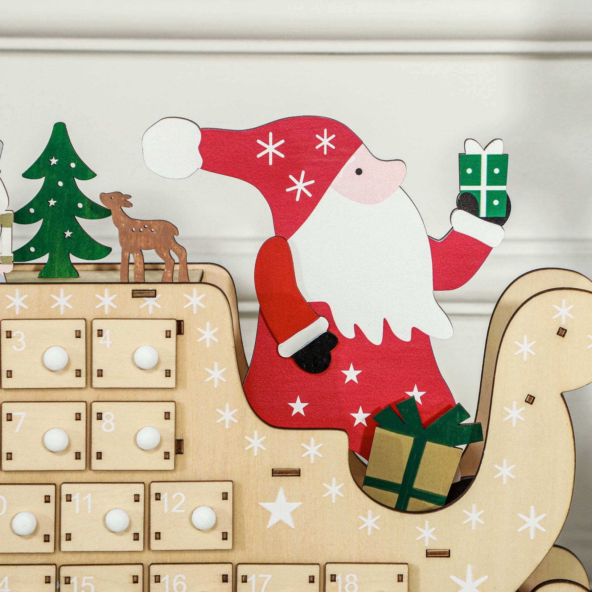 HOMCOM Christmas Advent Calendar with 24 Countdown Drawers, Reusable Wooden Holiday Decoration Xmas Gift for Kids Adults, Natural Wood