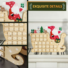 HOMCOM Christmas Advent Calendar with 24 Countdown Drawers, Reusable Wooden Holiday Decoration Xmas Gift for Kids Adults, Natural Wood