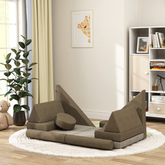 Qaba Modular Kids Play Couch, 12 Piece Kids Couch for Playroom Bedroom, Convertible Sofa Lounger for Boys & Girls, Khaki