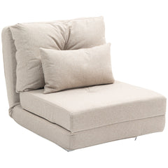 HOMCOM Convertible Flip Chair, Floor Lazy Sofa, Folding Upholstered Couch Bed with Adjustable Backrest, Metal Frame and Pillows for Living Room Bedroom, Beige