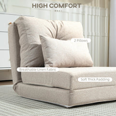 HOMCOM Convertible Flip Chair, Floor Lazy Sofa, Folding Upholstered Couch Bed with Adjustable Backrest, Metal Frame and Pillows for Living Room Bedroom, Beige