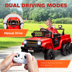Qaba 12V 4x4 Kids Ride on Truck with Back Trailer,  2WD/4WD Switchable Kids Electric Car with Parent Remote Control, Spring Suspension System, Soft Start, Music, LED Light, Horn, Red