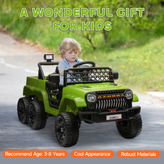 Qaba 12V 4x4 Kids Ride on Truck with Back Trailer,  2WD/4WD Switchable Kids Electric Car with Parent Remote Control, Spring Suspension System, Soft Start, Music, LED Light, Horn, Green