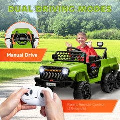 Qaba 12V 4x4 Kids Ride on Truck with Back Trailer,  2WD/4WD Switchable Kids Electric Car with Parent Remote Control, Spring Suspension System, Soft Start, Music, LED Light, Horn, Green