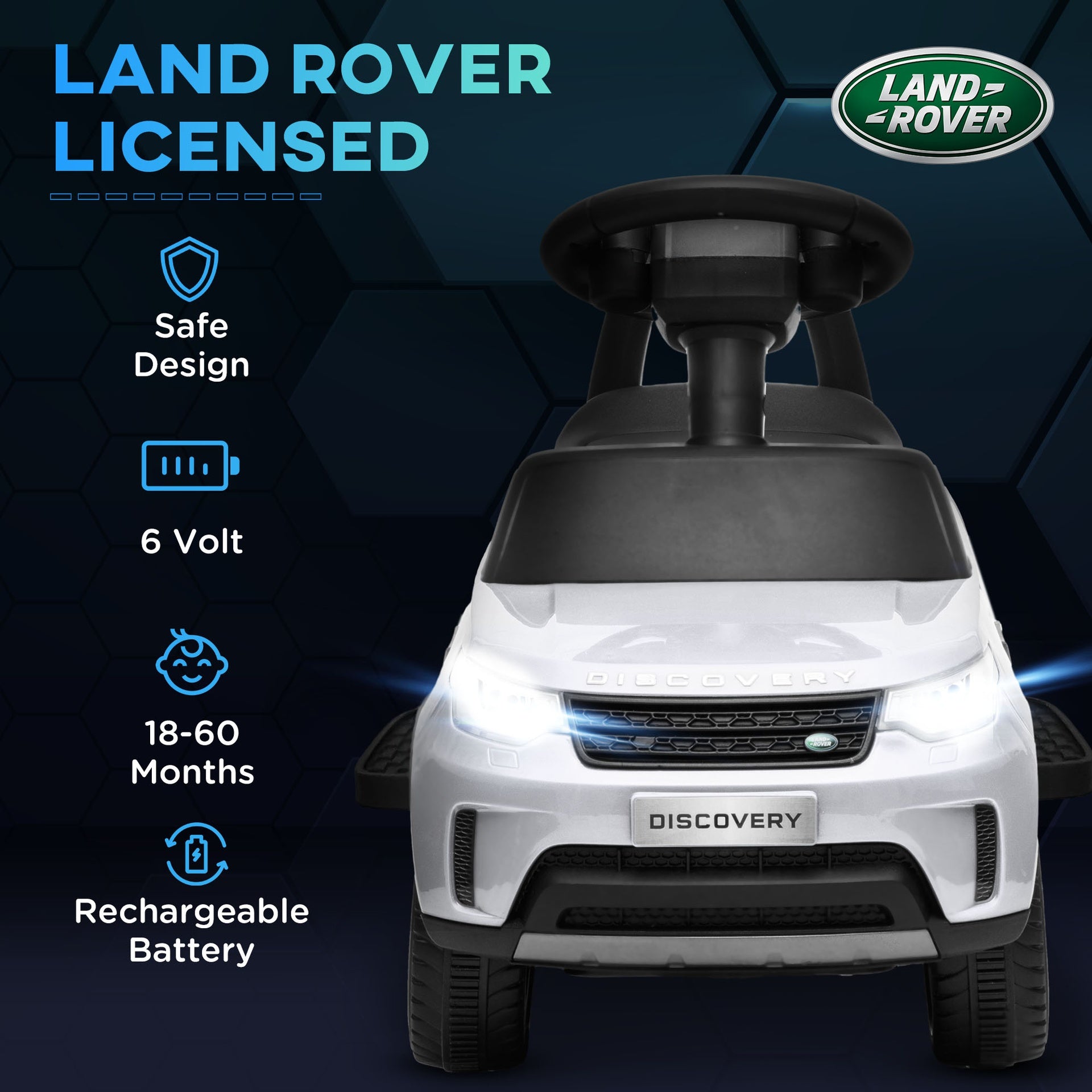 Qaba Land Rover Licensed 6V Ride on Push Car, 2 in 1 Sliding Car, Battery Powered Electric Car for Kids with Headlights Music Horn for 18-60 Months, White