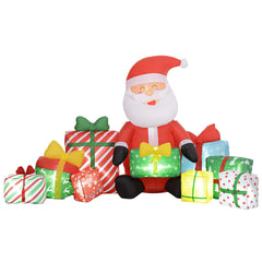 Outsunny 4.4' Christmas Inflatables Santa Claus and Gift Boxes with White LED Lights, Blow-Up Outdoor Christmas Decorations for Lawn Garden Party