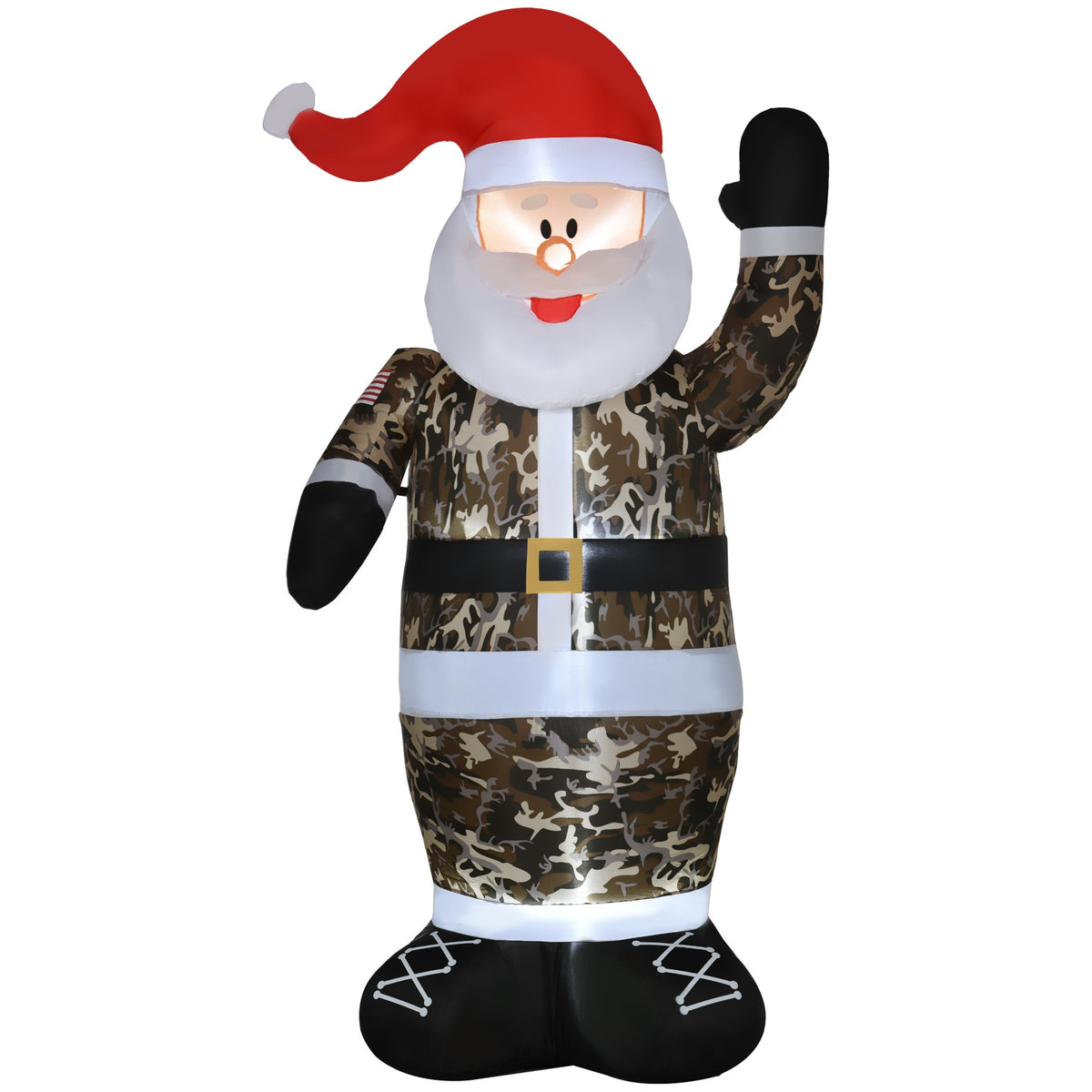 HOMCOM 8' Christmas Inflatables Outdoor Decorations Santa Claus Wearing Camouflage, Blow-Up Yard Christmas Decor with LED Lights Display