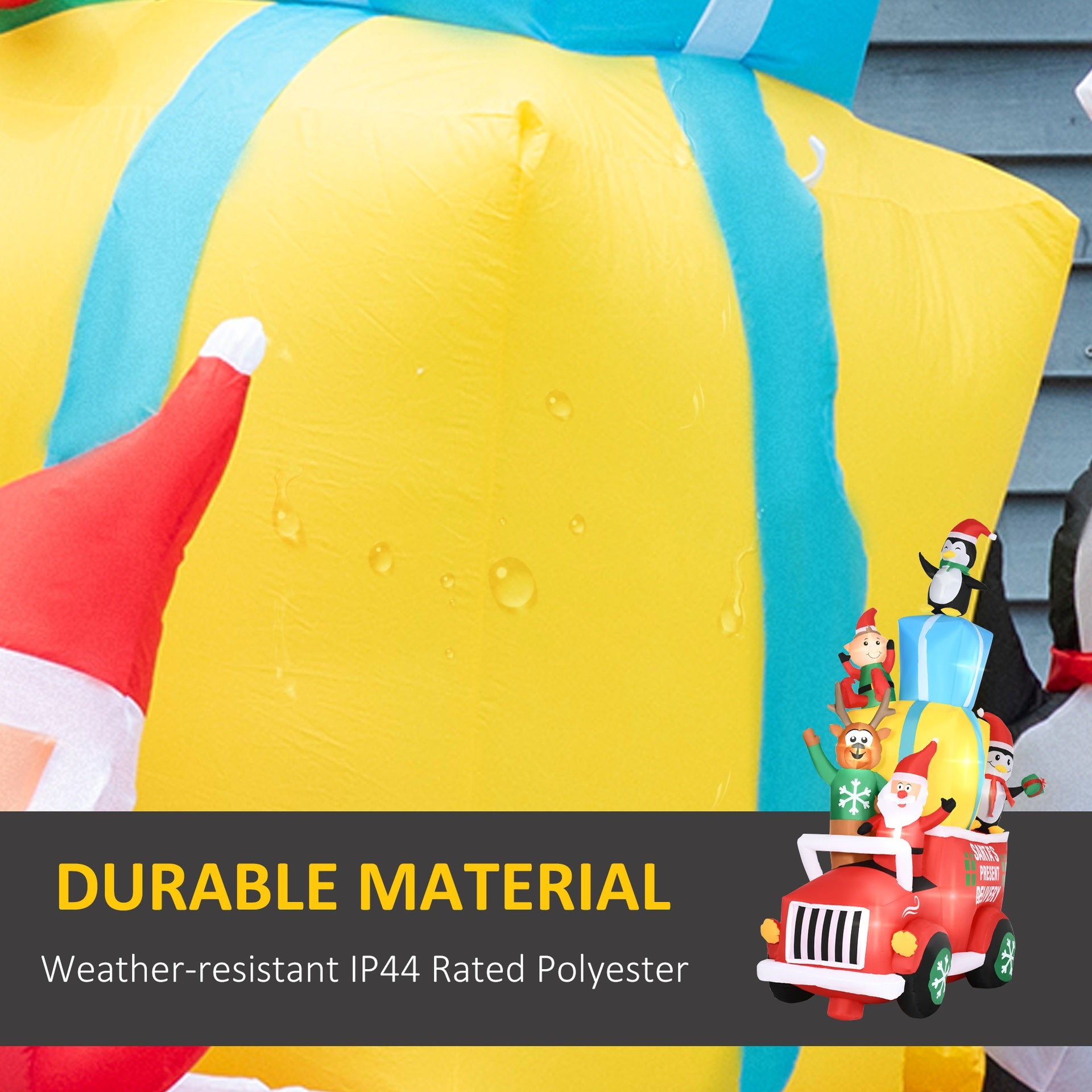 Outsunny 9ft Christmas Inflatables Outdoor Decorations Santa Claus Drives a Gift Car with Elk, Elf and Two Penguins, Blow-Up LED Yard Christmas Decor for Garden, Lawn