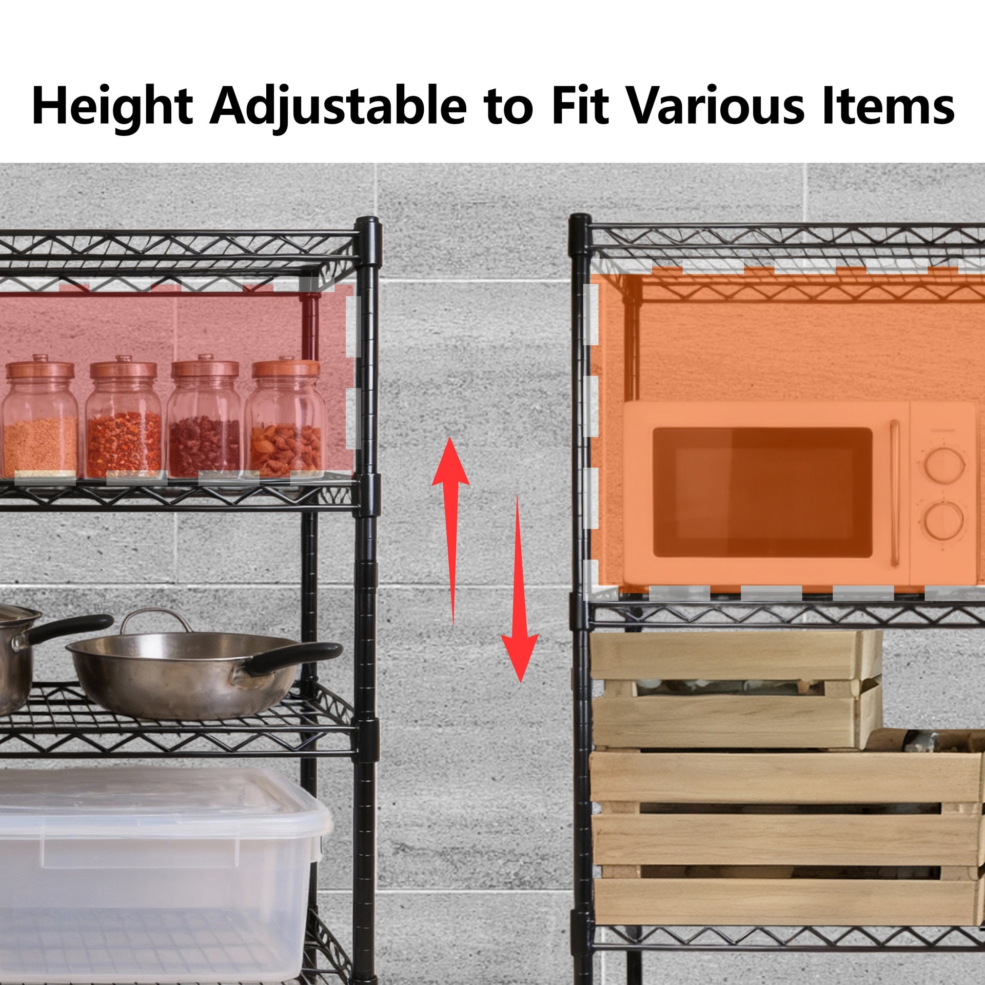 55.5" W x 24" D x 80" H Heavy Duty Wire Storage Shelves with Wheels, 4 Tier Adjustable, 2400 lbs Capacity, Garage Shelving Unit, Rolling Industrial Storage, Black