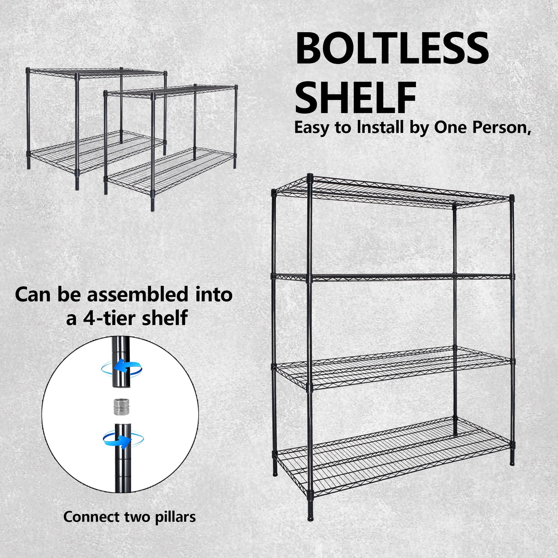 55.5" W x 24" D x 80" H Heavy Duty Wire Storage Shelves with Wheels, 4 Tier Adjustable, 2400 lbs Capacity, Garage Shelving Unit, Rolling Industrial Storage, Black
