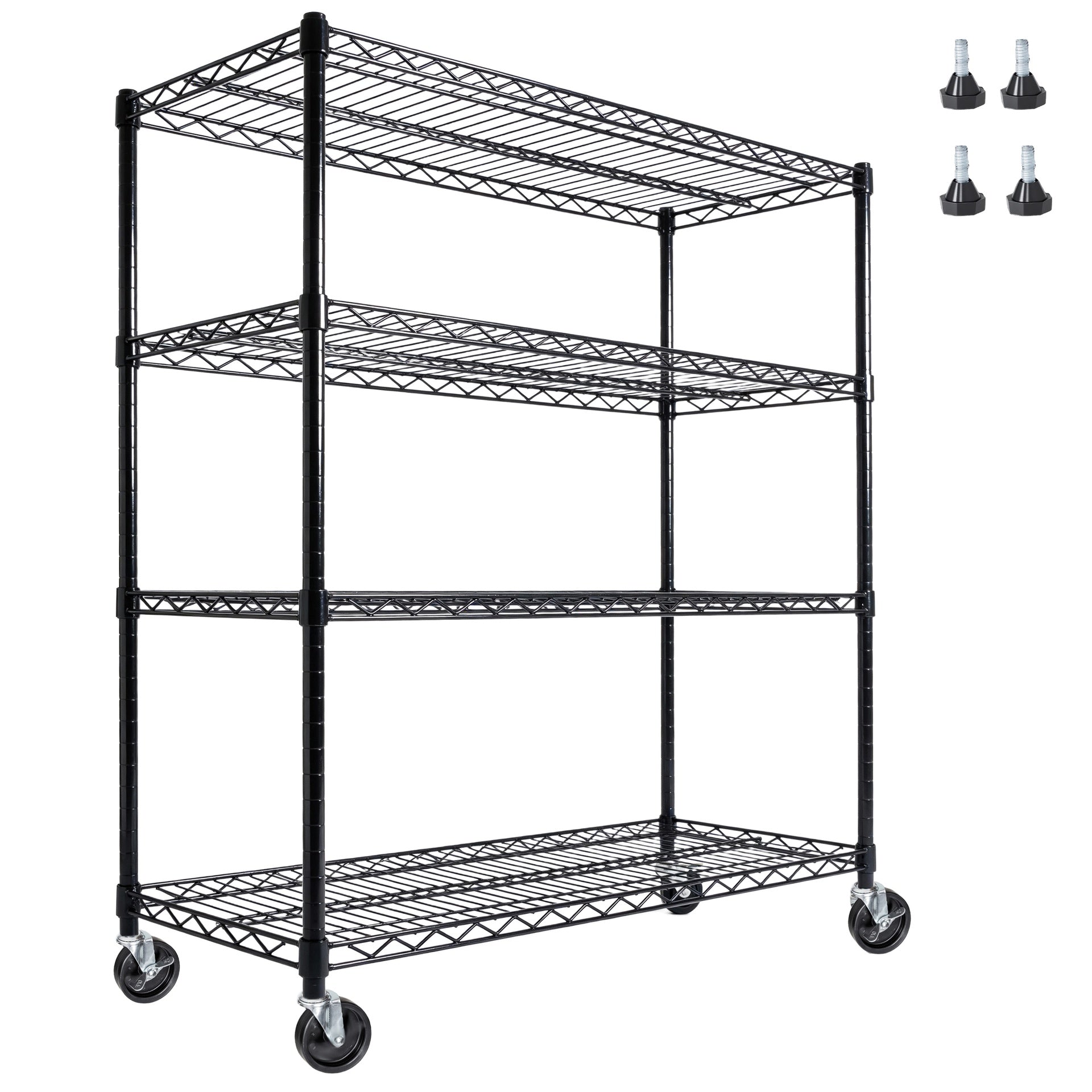 55.5" W x 24" D x 80" H Heavy Duty Wire Storage Shelves with Wheels, 4 Tier Adjustable, 2400 lbs Capacity, Garage Shelving Unit, Rolling Industrial Storage, Black