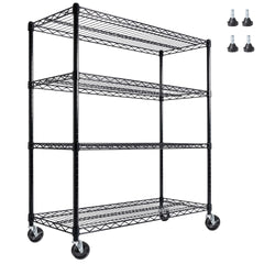 55.5" W x 24" D x 80" H Heavy Duty Wire Storage Shelves with Wheels, 4 Tier Adjustable, 2400 lbs Capacity, Garage Shelving Unit, Rolling Industrial Storage, Black
