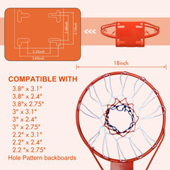 DOUBLE FISH 18-inch Orange/Black Basketball Hoop, Basketball Net with Ring, Net and Bracket, Professional Size Weather-Resistant Basketball Ring, Suitable for Wall-Mounted, School Playground