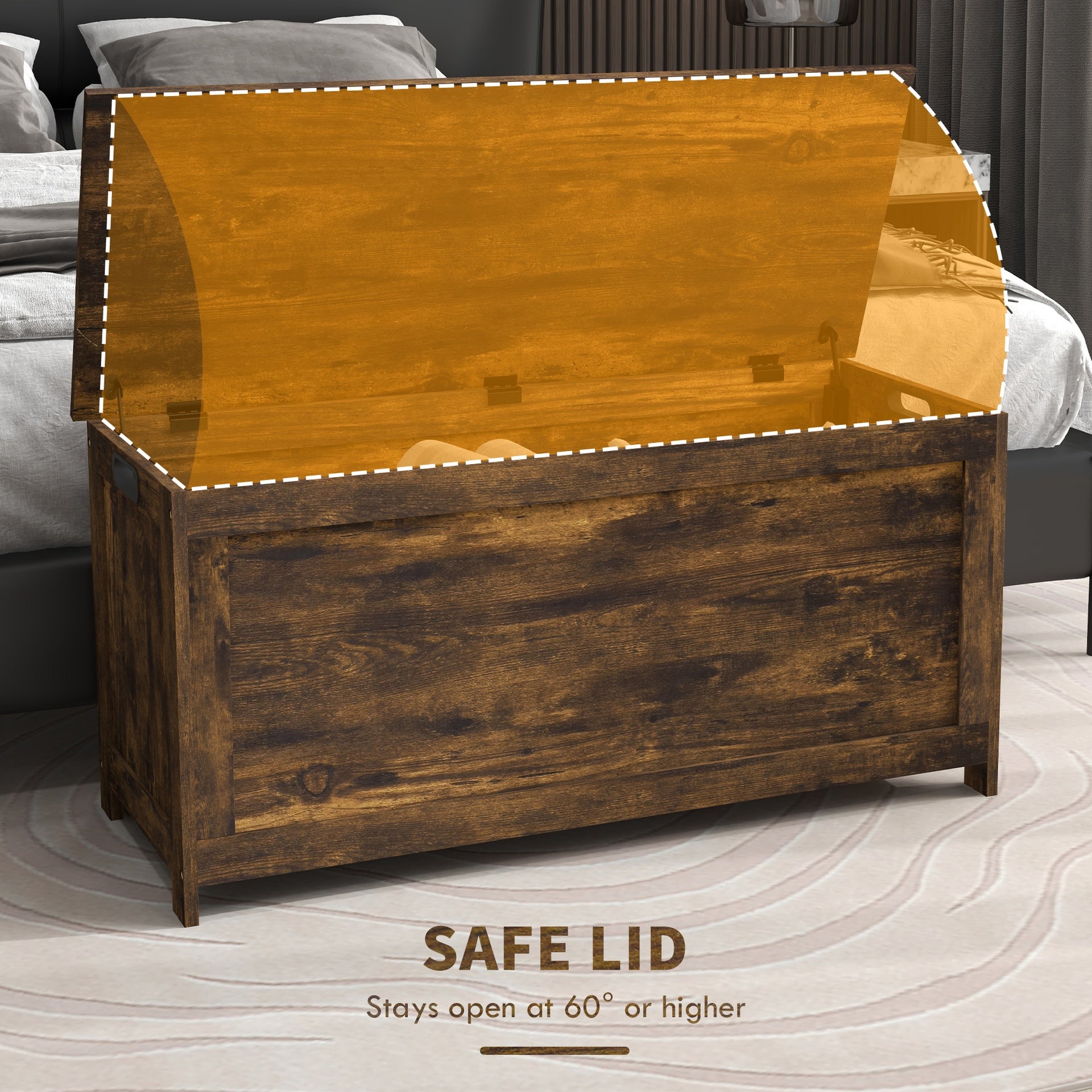 HOMCOM 39.4 inch Storage Chest w/ 2 Safety Hinges, Wooden Box, Rustic Brown