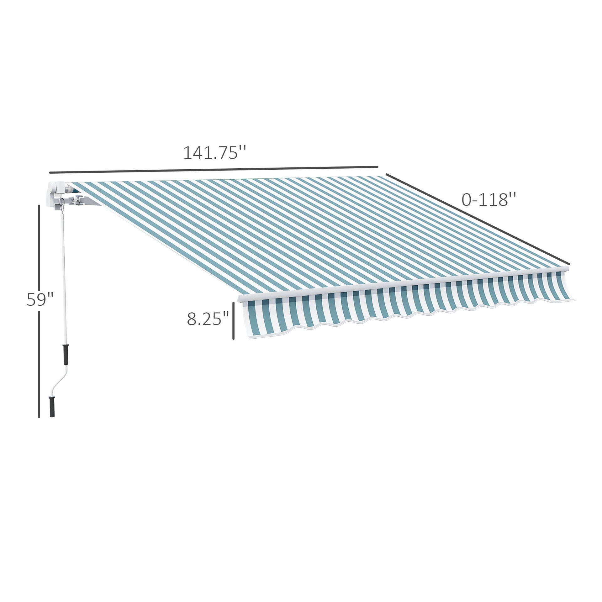 Outsunny 12' x 10' Retractable Awning Patio Awnings Sun Shade Shelter with Manual Crank Handle, 280g/m² UV & Water-Resistant Fabric and Aluminum Frame for Deck, Balcony, Yard, Green and White