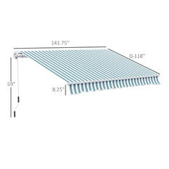 Outsunny 12' x 10' Retractable Awning Patio Awnings Sun Shade Shelter with Manual Crank Handle, 280g/m² UV & Water-Resistant Fabric and Aluminum Frame for Deck, Balcony, Yard, Green and White