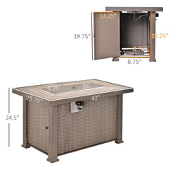 Outsunny 42" Propane Fire Pit Table, 50,000 BTU Wicker-effect Auto-Ignition Gas Fireplace Fire Pits with Ceramic Tabletop, Steel Base, Lid, Lava Rocks and Cover, CSA Certification, Grey