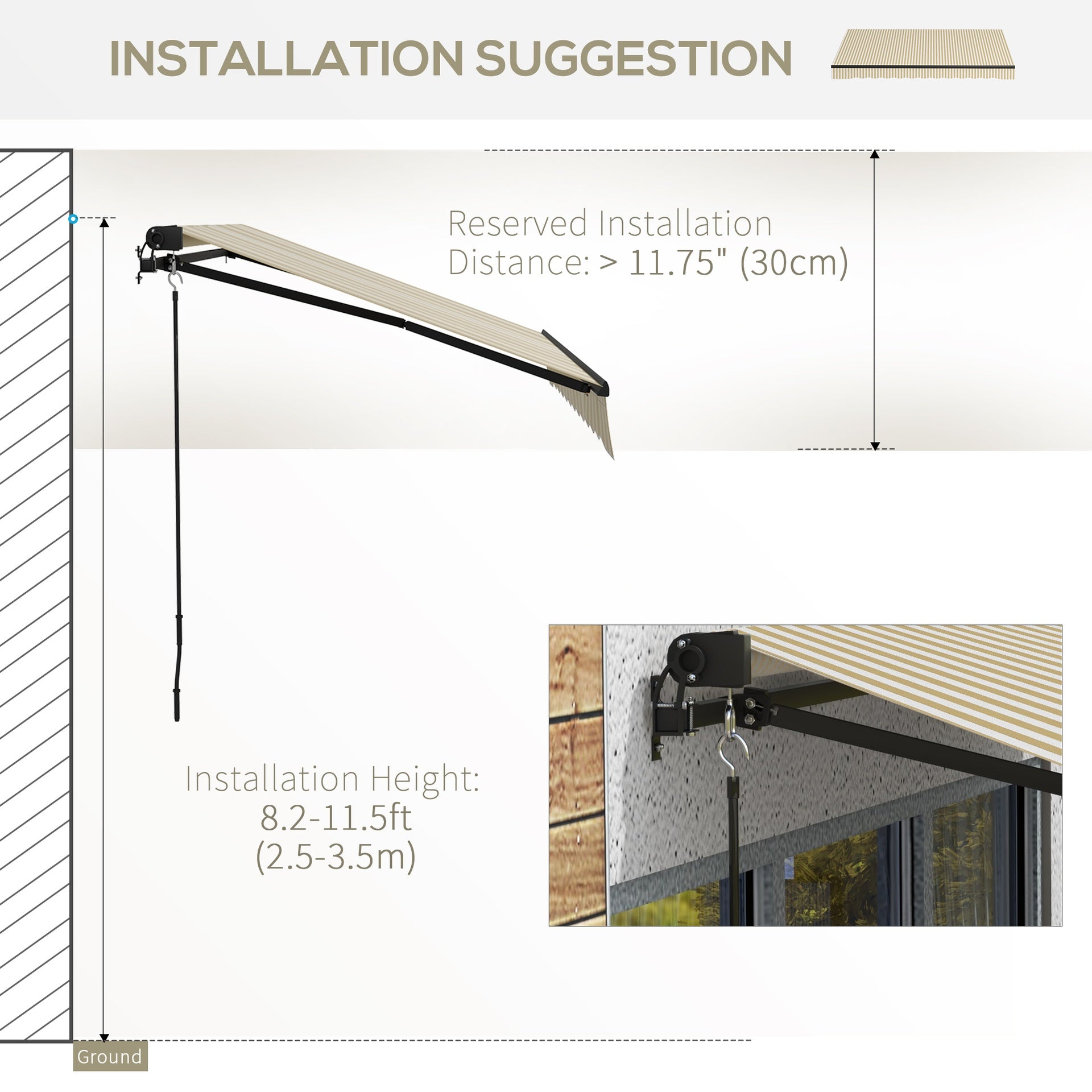Outsunny 12' x 10' Retractable Awning, Patio Awning Sunshade Shelter with Manual Crank Handle, 280gsm UV Resistant Fabric and Aluminum Frame for Deck, Balcony, Yard, Beige and White