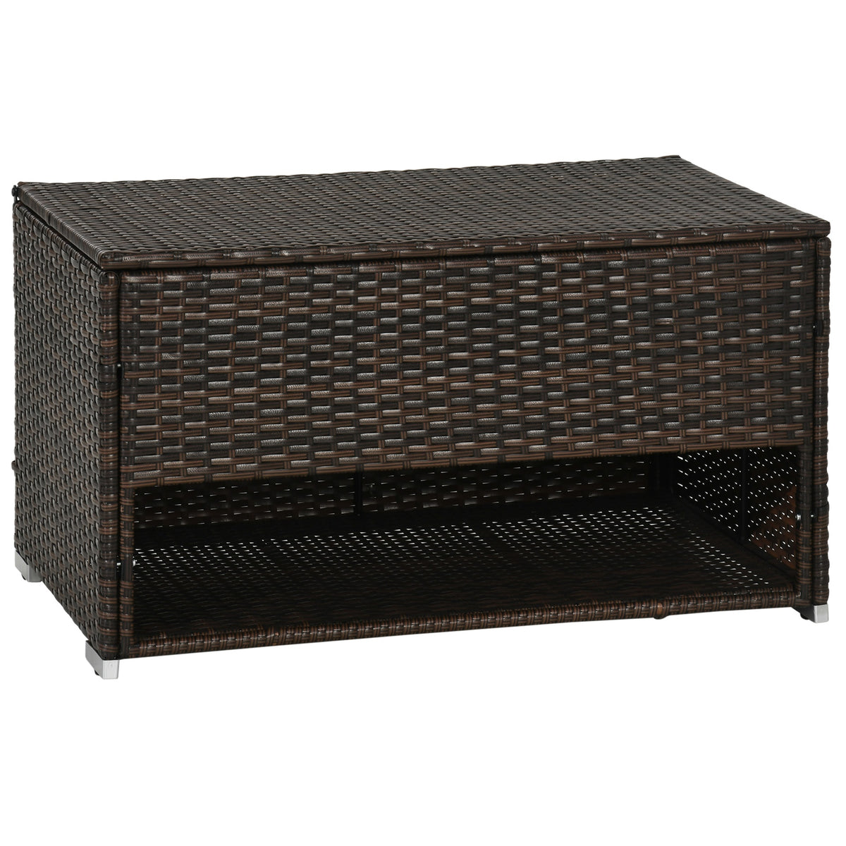 Outsunny Outdoor Deck Box & Shoe Storage, PE Rattan Wicker Towel Rack with Liner for Indoor, Outdoor, Patio Furniture Cushions, Pool, Toys, Garden Tools, Brown