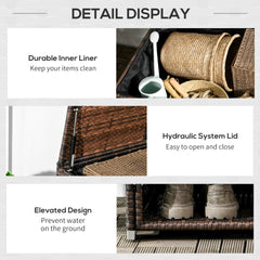 Outsunny Outdoor Deck Box & Shoe Storage, PE Rattan Wicker Towel Rack with Liner for Indoor, Outdoor, Patio Furniture Cushions, Pool, Toys, Garden Tools, Brown