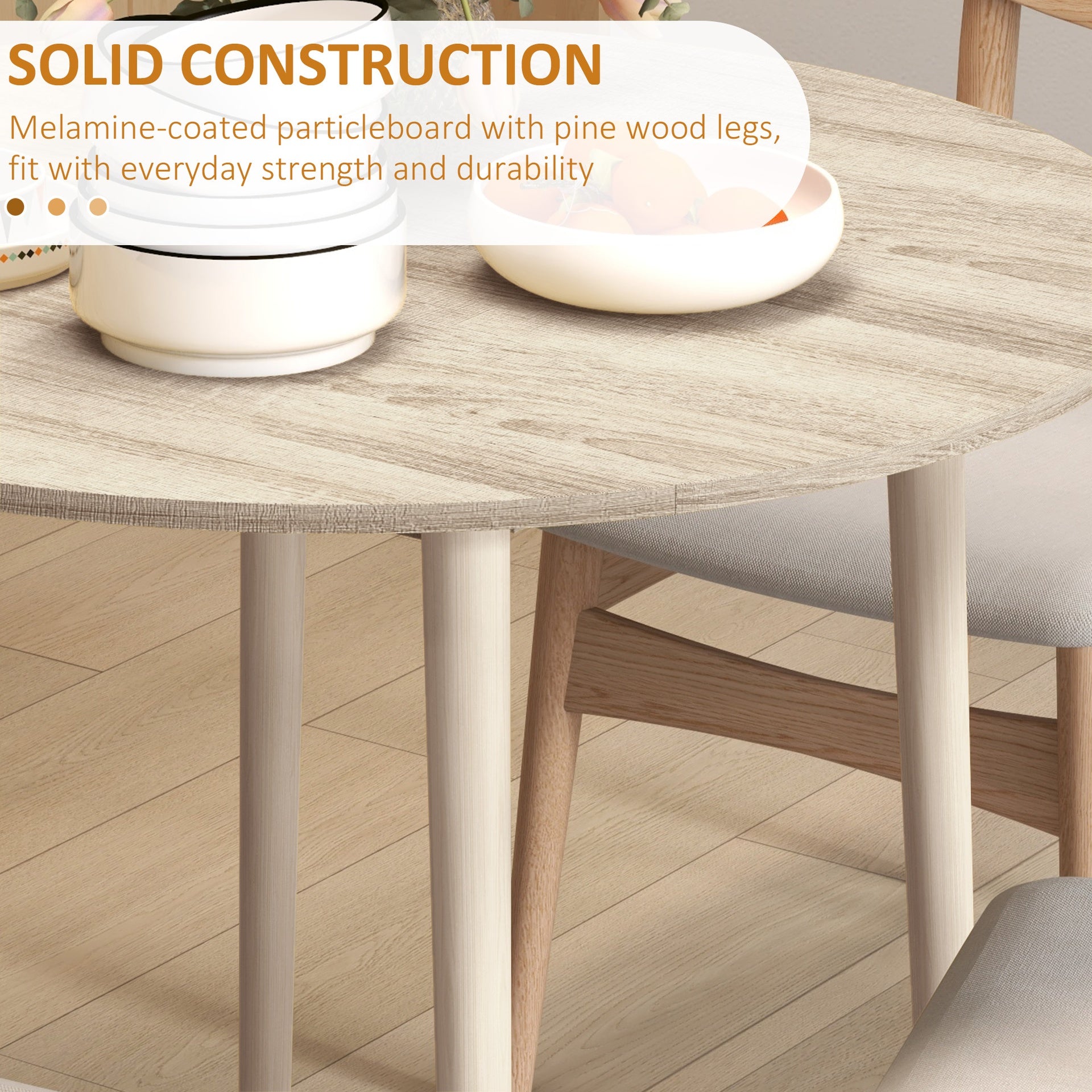 HOMCOM 35" Small Kitchen Table, Collapsible Drop Leaf Table for Small Spaces, Round Folding Dining Table with Solid Wood Legs for Kitchen, Dining Room, Oak Color