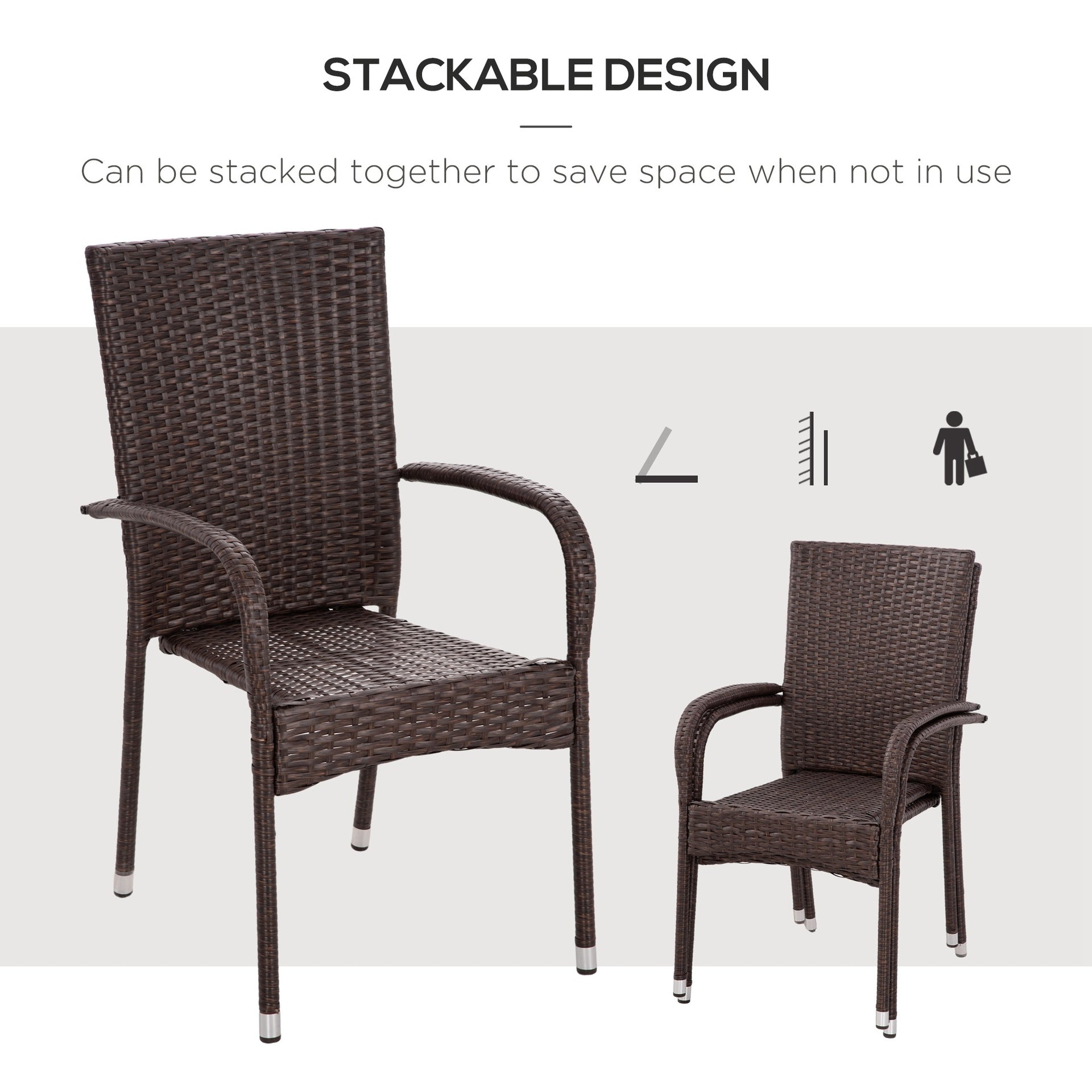 Outsunny Stackable PE Rattan Outdoor Dining Chairs with Cushions, Set of 2 Patio Wicker Dining Chairs with Armrests and Backrest for Patio, Deck, Cream White