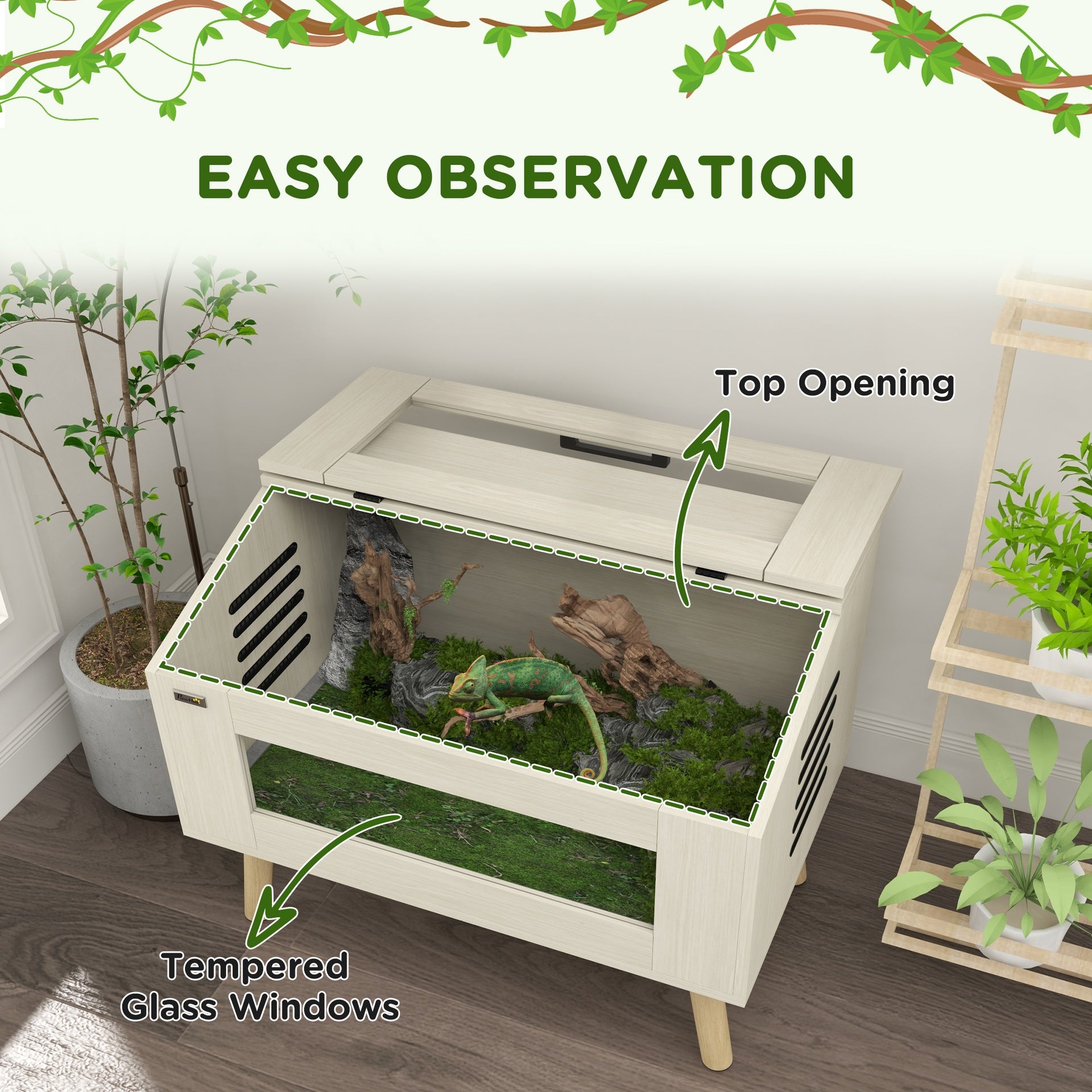 PawHut Reptile Terrarium 29 Gallon Top Opening Reptile Tank with Glass Windows Air Ventilations, for Snakes Lizards Horned Frogs Chameleons Hamsters Gerbils, 31.5" x 20" x 24"