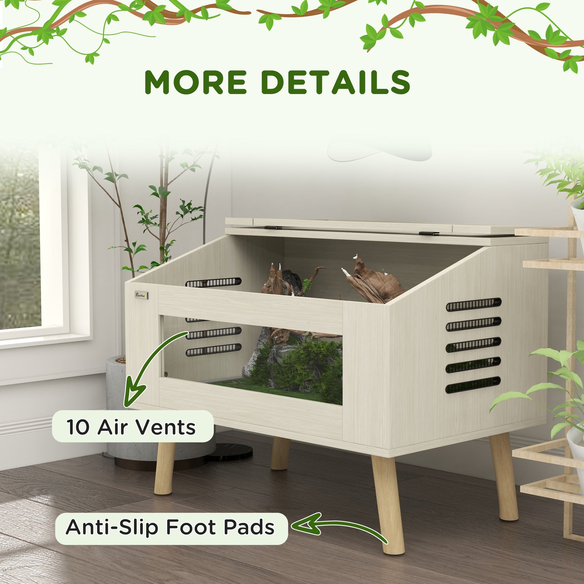 PawHut Reptile Terrarium 29 Gallon Top Opening Reptile Tank with Glass Windows Air Ventilations, for Snakes Lizards Horned Frogs Chameleons Hamsters Gerbils, 31.5" x 20" x 24"