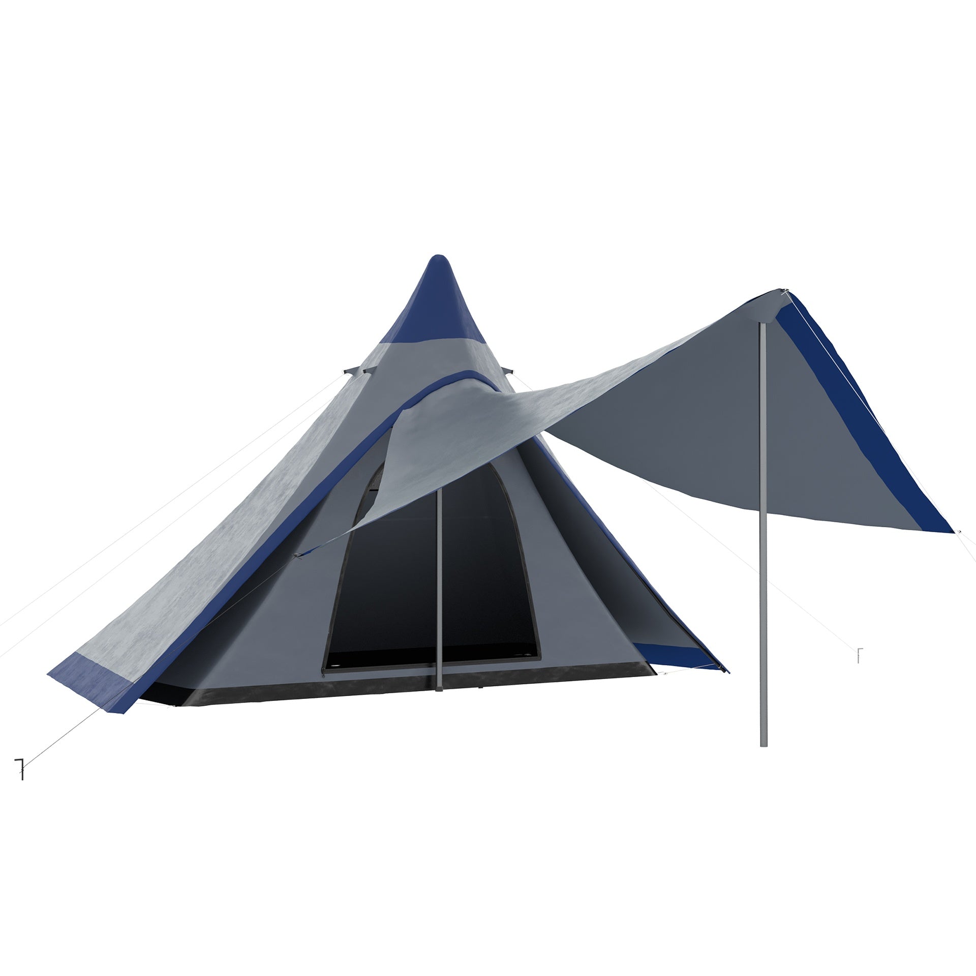 Outsunny 15.4'x15.4'x8.5' Teepee Tent, Waterproof Camping Tent with Porch Area, Floor and Carry Bag, for 2-3 Person Outdoor Backpacking Camping Hiking, Blue