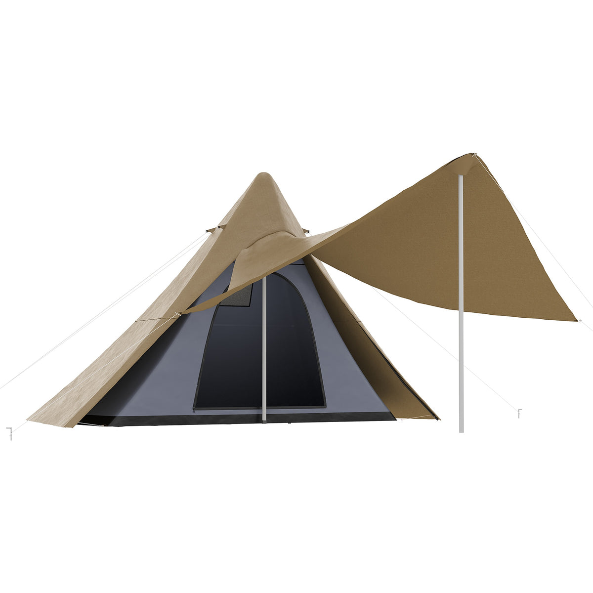 Outsunny 15.4'x15.4'x8.5' Teepee Tent, Waterproof Camping Tent with Porch Area, Floor and Carry Bag, for 2-3 Person Outdoor Backpacking Camping Hiking, Coffee