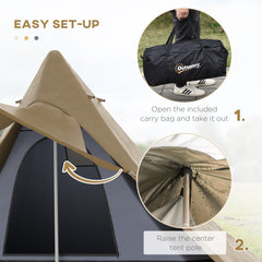 Outsunny 15.4'x15.4'x8.5' Teepee Tent, Waterproof Camping Tent with Porch Area, Floor and Carry Bag, for 2-3 Person Outdoor Backpacking Camping Hiking, Coffee