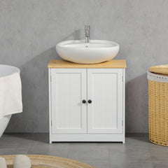 kleankin Modern Bathroom Under Sink Cabinet, Bathroom Vanity for Wall Mount Sink, Storage Cabinet with Double Doors and Adjustable Shelf, White
