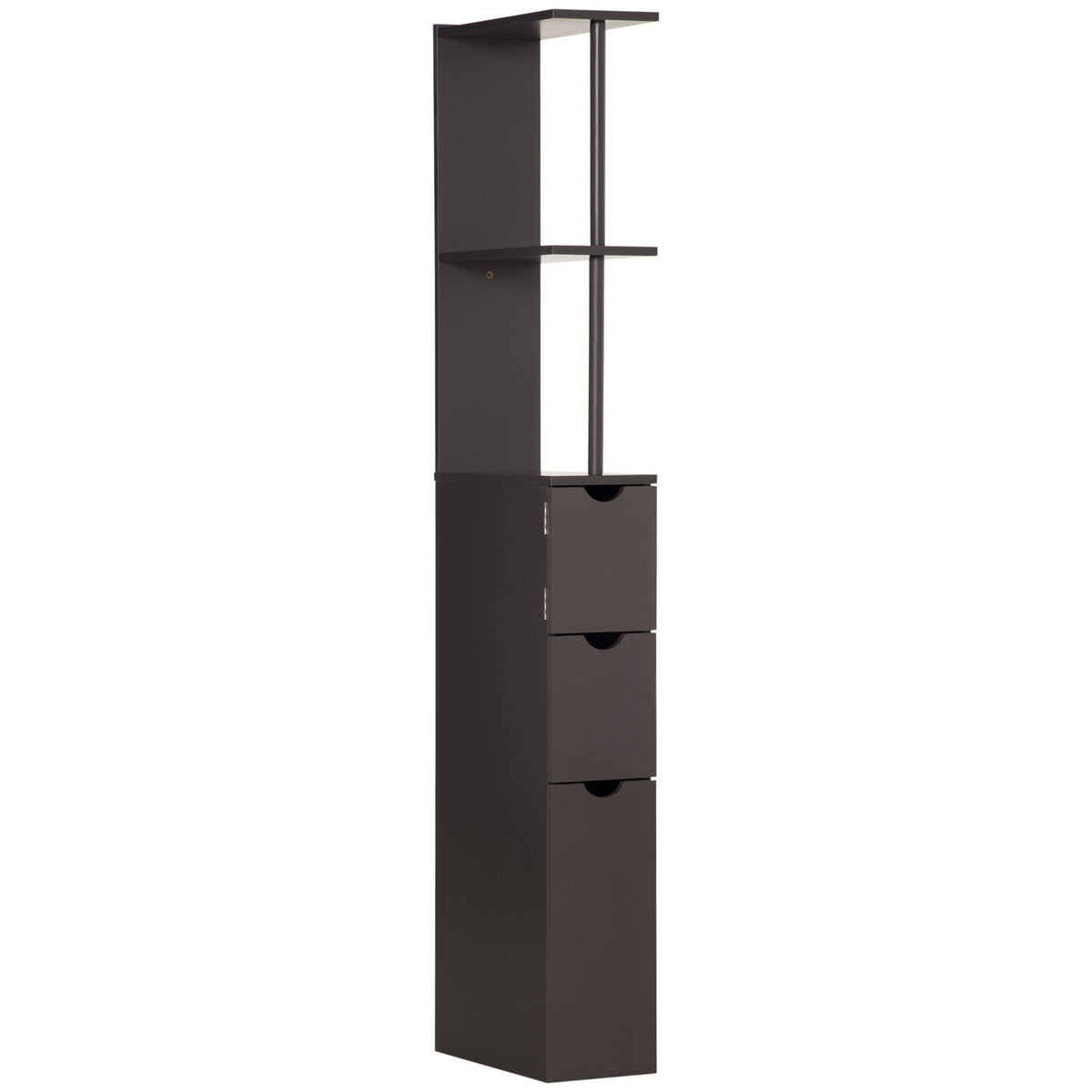 HOMCOM 54" Tall Bathroom Storage Cabinet, Freestanding Linen Tower with 2-Tier Shelf and Drawers, Narrow Side Floor Organizer, Brown